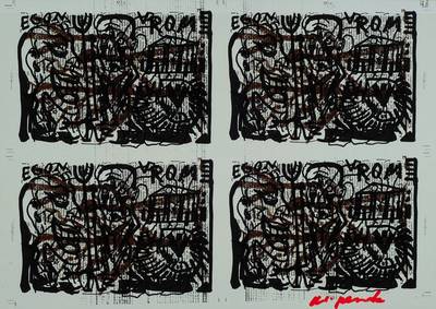 A.R.Penck, geb. 1939 Dresden, Offset, handsigniert und rückseitig im Druck datiert 1970, ca. 23x33 cm, unter Glas gerahmt