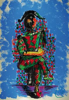 Markus Lüpertz, geb. 1941, Der Harlekin, Siebdruck gouchiert, handsigniert, hochwertige Galerierahmung, unter Glas gerahmt, ca. 97x70cm