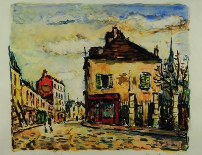 Robert Le Berger, 1905-1972, Vielle rue de Meinilmontant, Aquarell, signiert und darunter mit Bleistift bezeichnet, 43 x 52 cm, PP. unter Glas, R.