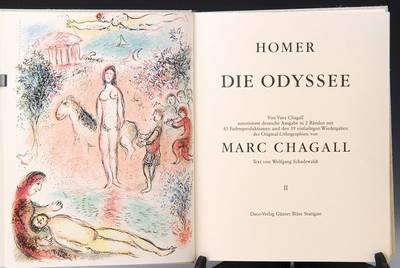 Homer- Marc Chagall, "Die Odyssee", 2 Bände, von Vava Chagall autorisierte Ausgabe in Bänden mit 43 Farbtafeln und 39 Wiedergaben der ...