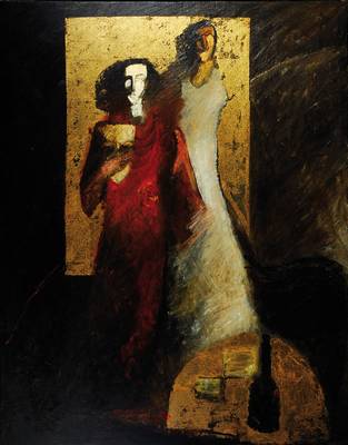 Andreas Charalambides, geb. 1939, figurale Darstellung, Öl auf Leinwand, handsigniert, datiert 1989, ca. 85x66,5 cm, Rahmen