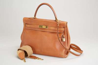 HERMES Kelly Bag "35 Gold Togo Leather", sattelbraunes Leder, Beschläge und Monturen Metall verg., Schulter- und Trageriemen ...