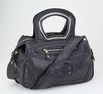 Handtasche BALENCIAGA, schwarzes Nappaleder, 2 große Tragegriffe mit verchromten Einlagen, Fronttasche mit kl. Spiegel (herausnehmbar), kl. ...