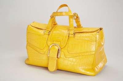 ESCADA Limited Edition Krokohandtasche, gelbes Alligatorleder, sehr geräumig, 3 Einschubtaschen, 1 davon mit Reißverschluß, beigefarb. ...