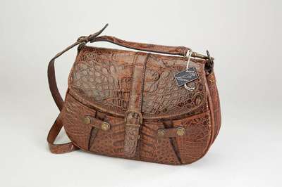 JAGUAR Handtasche aus Krokodilleder, Farbe Braun, Satteltaschenform, Südamerika Wild- Kroko, reiche Inneneinrichtung, Trageriemen, ...