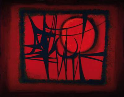 Erich Schug, 1906 Ludwigshafen - 1982 Bad Dürkheim, abstrakte Komposition, Acryl/Holz, signiert, dat. 72, ca. 86.5 x 90.5 cm, kl. Fehlstellen
