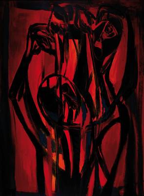 Erich Schug, 1906 Ludwigshafen - 1982 Bad Dürkheim, abstrakte Komposition, Acryl/Holz, signiert, dat. 82, ca. 100 x 75 cm, kl. Fehlstellen, Rahmen