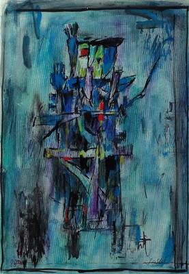 Friedrich Josse, Wolfstein/Pfalz 1897 - 1994 Speyer, Gouache/Mischtechnik, abstr. figürliche Darstellung, betitelt "Halt", signiert, ca. ...