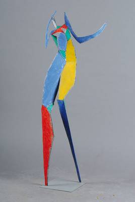 Jean Paul Moscovino, geb. 1947 Paris, hatte zahlreiche Ausstellungen, abstrakte Figur, Stahlblech, farblich gefasst, auf der Unterseite der ...