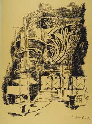 Unbekannter Künstler, Lithographie, betitelt "Fragmente einer Architektur IV, Dom zu Speyer", handsigniert und datiert 76, ca. 62x45,5 cm, ...