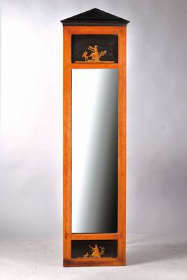 Spiegel, Biedermeier um 1830, , Rahmen Kirschbaum, partiell geschwärzt mit Malerei, diese nach pompejanischem Vorbild, Spiegelglas erneuert, selten ...