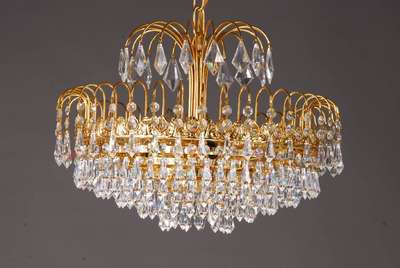 Deckenlampe, 70/80er Jahre, Messing, sechs Brennstellen, D. 46 cm, H. 26 cm, Elektr. nicht geprüft