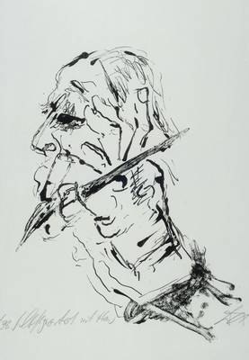 Otto Dix, 1891-1969, "Selbstpoträt mit Hand", Lithographie, handsigniert und nummeriert 3/38, datiert 68, ca. 41x33 cm, unter Glas gerahmt