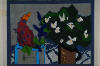 Klaus Fussmann, geb. 1938 Velbert, "Lupine und Jasmin", Farblinolschnitt, handsigniert und nummeriert 44/90, Blattgr. ca. 48x60 cm
