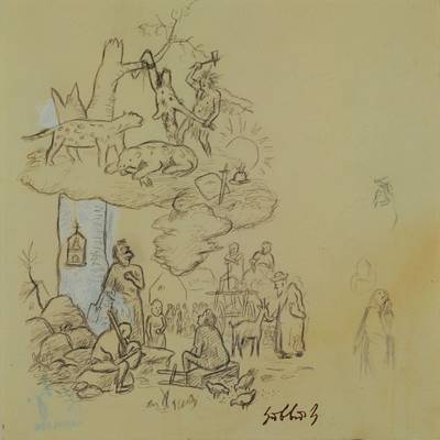Karl Hubbuch, 1891-1979, Bleistiftzeichnung aus der Hamlet Serie, wohl 1919, Stempel- Signatur, rückseitig Nachlass-Stempel, Blattgr. ca. 16.3x16.2 ...