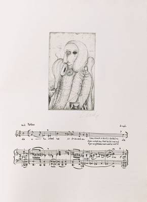 Karl Korab, geb 1937, Fünf Wiener Lieder, Mappe mit 5 Radierungen auf Notenblätter und der gesonderten Suite der Radierungen, komponiert von Kurt ...