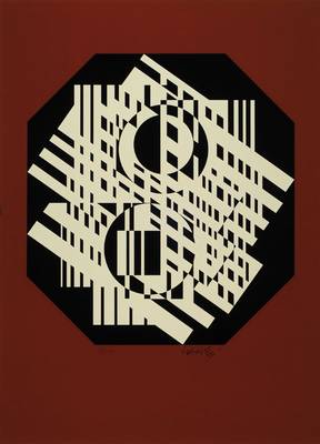 Victor Vasarely, 1906-1997, "G-Linn", Farbserigrafie auf festem Karton, 1951/56, handsigniert und nummeriert 9/100, ca. 55x40cm