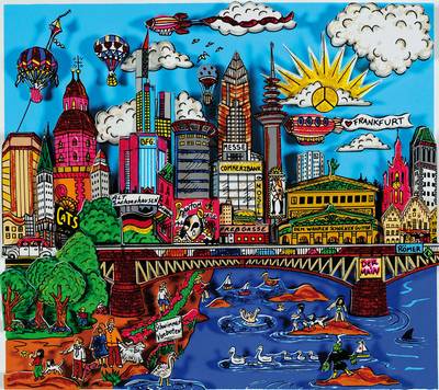 Charles Fazzino, geb. 1955 New York, "Phantastisch...Frankfurt", 3D Lithographie, handsigniert und nummeriert 379/400, Motiv ca.16x17.5 cm