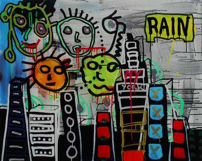Paul Kostabi, geb. 1962, "Boxes in the sky", Giclee auf schwerem handgemachten Baumwollpapier, handsigniert und nummeriert 29/75, aus 2013, ...
