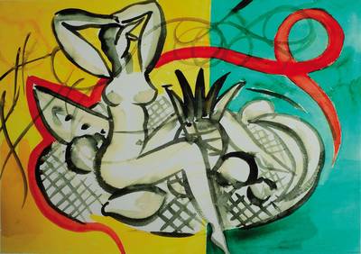 Stefan Szczesny, geb. 1951, "Nude in a still life", Giclee auf schwerem handgemachtem Baumwollpapier, handsigniert und nummeriert 26/50, ...