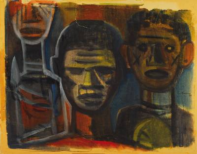 Lee Krasner, 1908-1984 New York, Ehefrau des Jackson Pollock, hier: Köpfe, Gouache auf Zeitungspapier, seitlich rechts signiert und dat. 59, ...