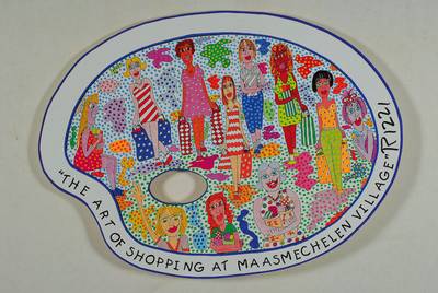 James Rizzi, 1950-2011, "The art of Shopping at Maasmechelen Village", Siebdruck-Palettenobjekt, handsigniert, rückseitig num. 92/500cm, ...