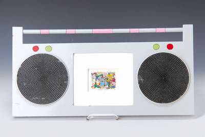 James Rizzi, 1950-2011, Street Show, dreidimensionale Farblithographie von 1990, handsigniert und num. 139/350, ca. 5x7cm, im orig. bemalten Rahmen ...