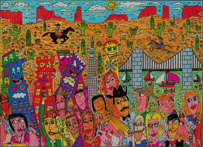 James Rizzi, 1950-2011, Twenty Five Years of good Taste, good times and good friends (für Philipp Morris), eindimensionale Farblithographie von ...
