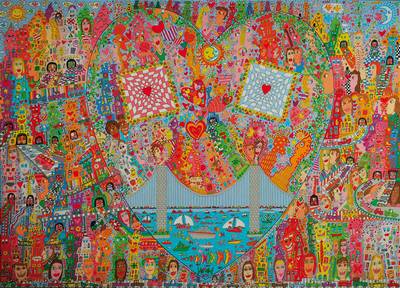 James Rizzi, 1950-2011, ___and___ live and love in the hearts of their city, Farblithographie, ca. 65x90cm