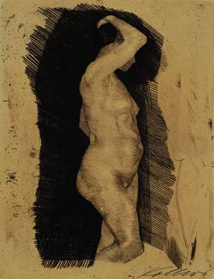 Käthe Kollwitz, 1867-1945, stehender weiblicher Akt, Radierung, handsigniert, WVZ Klipstein 46, PP, Motiv ca. 17,5x13,5 cm, Gesamt 47x35 cm