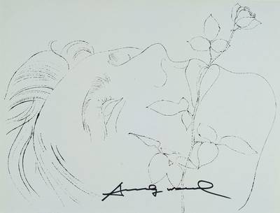 Andy Warhol, 1928-87, Frau mit Rose im Mund, Offset, handsigniert, Passepartout, ca. 28x21cm