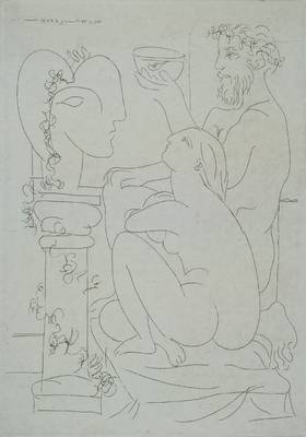 Pablo Picasso, 1881-1973, Sculpteur avec couple et modele accroupi, Radierung aus der Suite vollard von 1933, hier Blatt 125, rechts unten mit ...