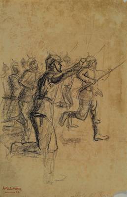 Max Ackermann, 1887-1975, Stürmende Soldaten, Bleistiftzeichnung, rechts unten Substanzverlust, links unten Stempelsignatur Sammlung F.J., ca. ...