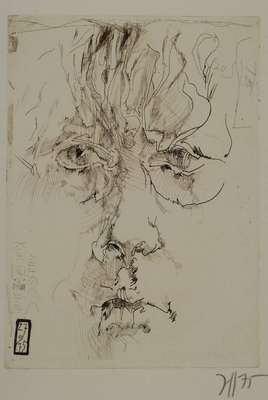 Horst Janssen, 1929-1995, "Selbst", Kaltnadelradierung auf Velin, Auflage 10.000, handsigniert und datiert 75, Plattengr. ca. 22,5x16,5 cm, ...