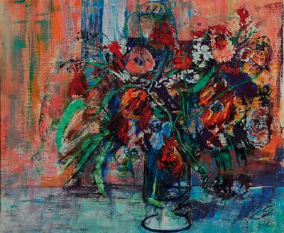 Klaus Straubinger, geb. 1939, Stillleben mit Blumen, Öl/Lwd, rechts unten monogr. und dat. 86, ca. 50x60cm, Rahmen