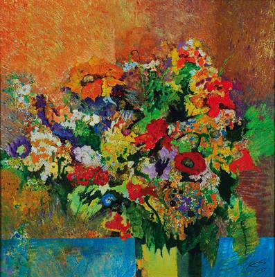 Klaus Straubinger, geb. 1939, Stillleben mit Blumen, Öl/Lwd, rechts unten monogr. und dat. 79, ca. 50x50cm, Rahmen