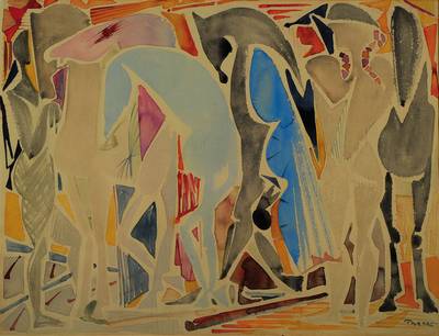Edvard Frank, 1909 Korschenbroich - 1972 Saarlouis Aquarell auf Papier, re. unten signiert, ca. 65x50 cm, PP, unter Glas gerahmt