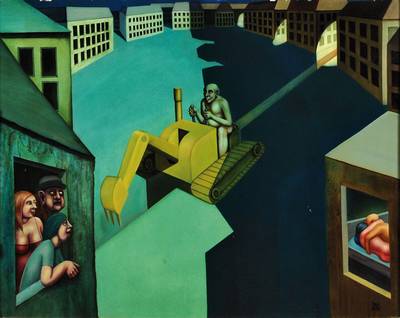 Hans Hanko, geb. 1923, zeitgen. Österr. Künstler, Stranger in the night, Acryl auf Hartfaser, rechts unten signiert und datiert 1969, ca. 74x90 cm, ...