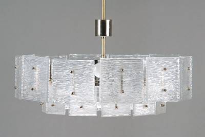 Grosser Deckleuchter, farbloses Glas, 6 Brennstellen, D.ca. 60 cm, Fu. nicht geprüft
