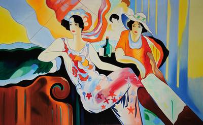 D. Lacsina, zeitgenössisch, zwei Damen an der Bar, Acryl/Lwd, re. u. signiert, ca. 100x160 cm