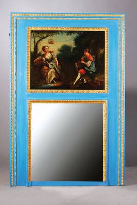 Trumeau, Frankreich um 1770/80, Paris, Darstellung: "Schäfer-Szene" in typischer Art, unten Spiegel, dieser neu, Fassung aufgefrischt, ...