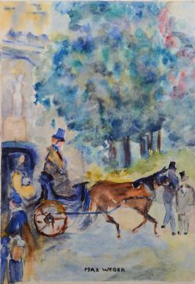 Max Weber, 1881-1961, Droschke im Park, Aquarell/Papier, mittig signiert, ca. 30.5x21 cm, unter Glas, Rahmen
