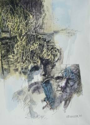 Heinz Brzoska, geb. 1942 Kattowitz, Zeichnung aquarelliert, ohne Titel, signiert u. datiert 90,53x28 cm