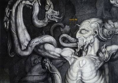 Ernst Fuchs, geb. 1930 Wien, Konvolut aus drei Giclees auf Leinwand, "Die Errettung Adams", "Der Anti-Laokoon", "Die ...