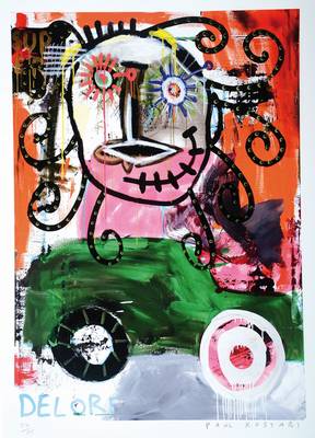 Paul Kostabi, geb. 1962, "Delorean", Giclee auf schwerem handgemachtem Baumwollpapier, handsigniert und nummeriert 27/75, ca. 61x42,5 cm
