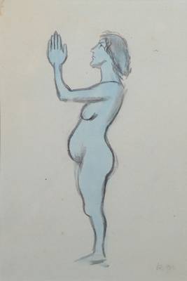 Karl Hubbuch, 1891-1979, Aquarell über Bleistiftzeichnung, wohl 1912, monogrammiert, Nachlassstempel, ca. 20,2x14,6 cm, unter Glas gerahmt