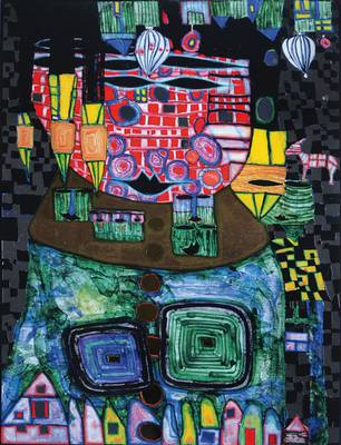 Friedensreich Hundertwasser, 1928-2000, "Antipode King", Kunstdruck mit Metallfolienprägung, PP, ca. 69,5x52,5 cm, unter Glas gerahmt