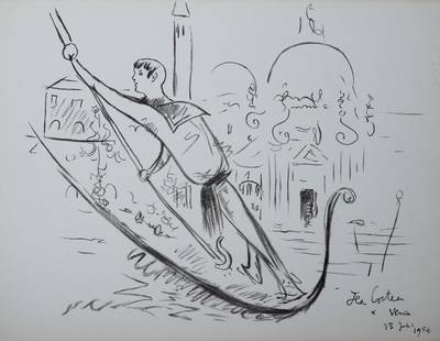 Jean Cocteau, 1889-1963, Farblithographie aus: Wandmalereien aus Villefranche und Menton, Mourlot Paris 1956, im Druck signiert und datiert, Blattgr. ...