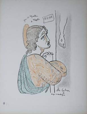 Jean Cocteau, 1889-1963, Farblithographie aus: Wandmalereien aus Villefranche und Menton, Mourlot Paris 1950, im Druck signiert und datiert, Blattgr. ...
