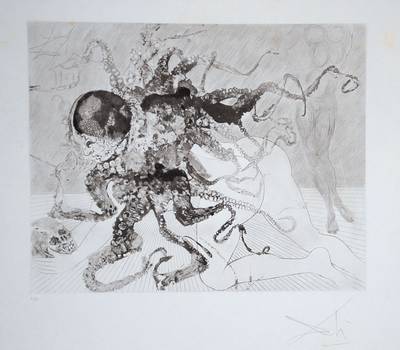 Salvador Dali, 1904-1989, Lithographie, 1963, aus Odysee, hier: Medusa als Oktopus dargestellt, im Wechselspiel von Tod und Leben, bildhaft ...